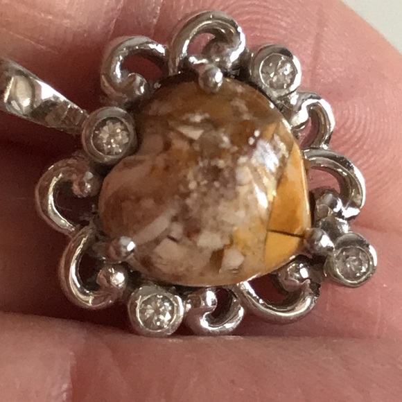 Sterling Silver Australian Jasper & White Topaz Heart Pendant - Picture 4 of 11